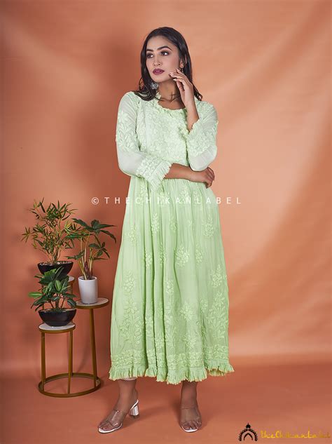 Pista Green Noori Chikankari Anarkali - Thechikanlabel