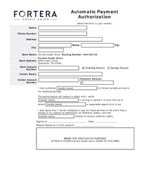 Fillable Online fortera bank authorization form Fax Email Print - pdfFiller