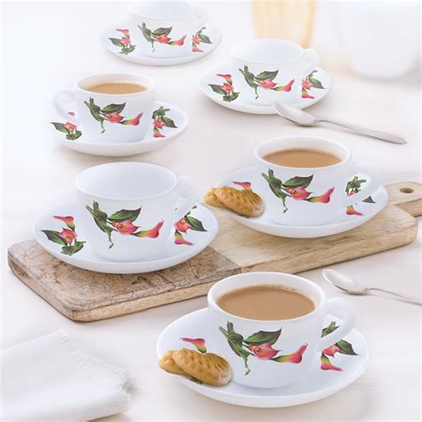 Larah by BOROSIL Stargazer Opalware Cup and Saucer Set of 12 pcs | Tea ...