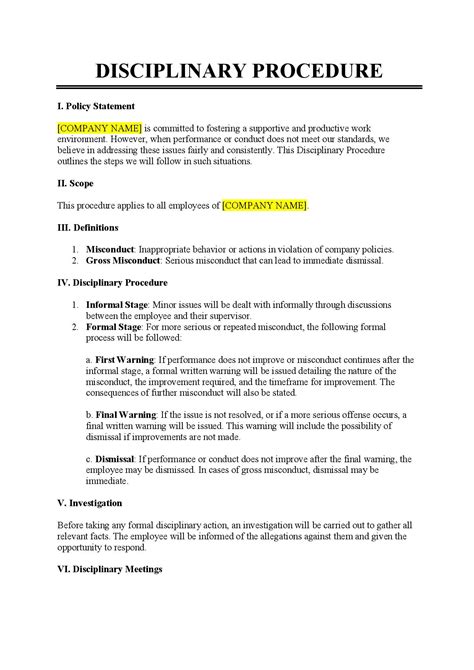 Disciplinary Policy And Procedure Template