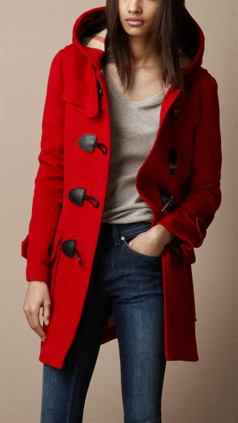 Lyst - Burberry Wool Duffle Coat in Red
