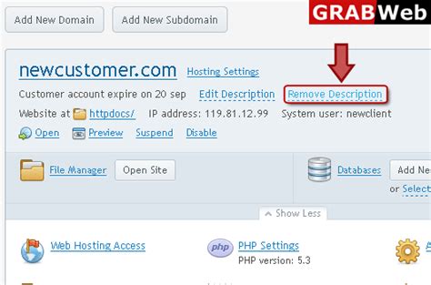 Plesk 12 Customer How to remove site discription ? - GRABWEB [India]