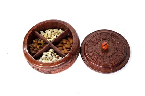 Buy Jk Handicrafts Wooden Round Dry Fruit Box, Hand Carved, Ideal for ...