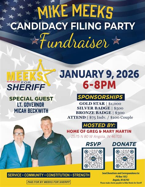 Meeks For Sheriff Candidacy Filing Party & Fundraiser, 2575 N 80 W ...