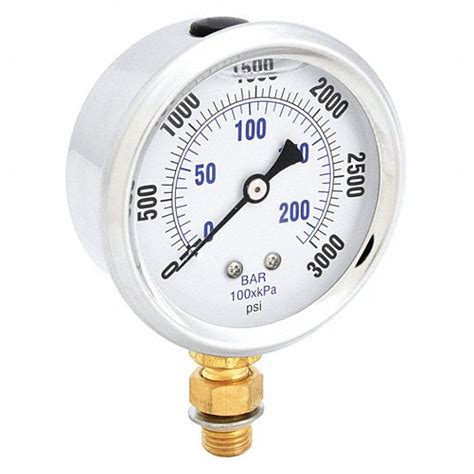 PIC GAUGES, 0 psi to 3,000 psi, 2 1/2 in Dial, Hydraulic Cylinder ...