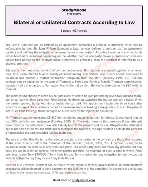 Bilateral or Unilateral Contracts According to Law Free Essay Example