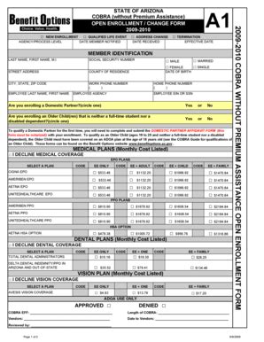Fillable Online benefitoptions az STATE OF ARIZONA COBRA (without ...