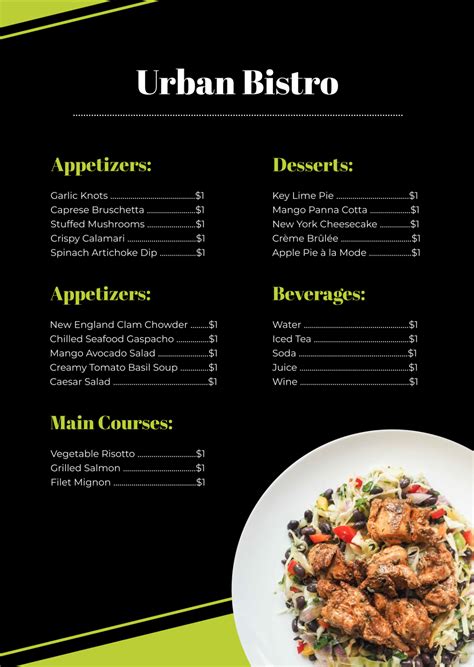 Free Black Menu Template to Edit Online