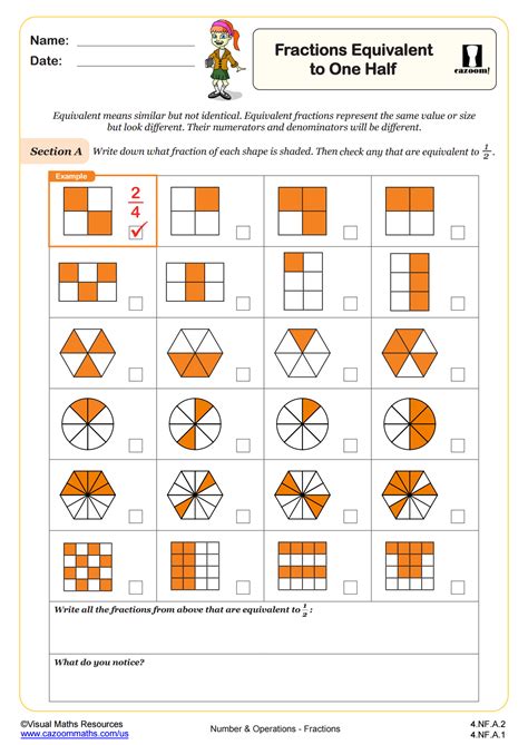 Fractions Equivalent to One Half | 4th Grade PDF Number and Operations ...