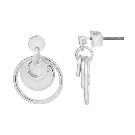 LC Lauren Conrad Silver Tone Layered Circular Drop Earrings