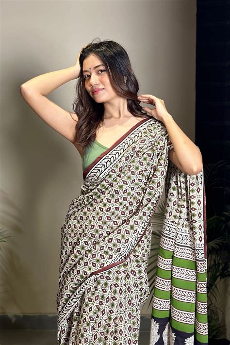 Mandana Bagru Natural Dyes Handblock Printed Cotton Mulmul Saree ...