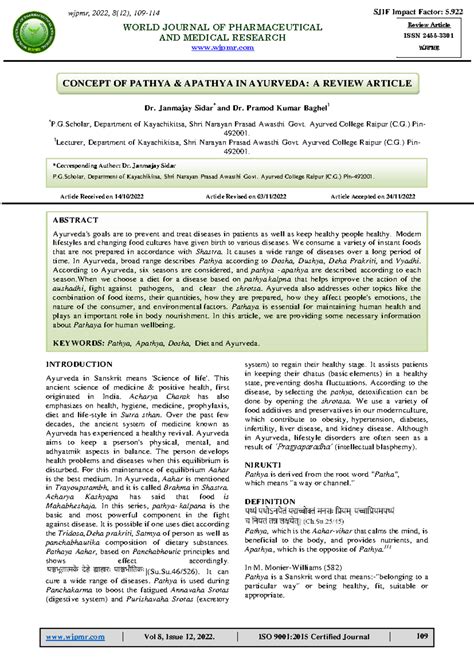 SJIF Impact Factor: 5.922 - Review on Pathya Apathya in Ayurveda - Studocu
