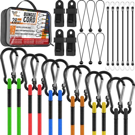 VBEST 28Pcs Bungee Cords with Hooks - Carabiner Bungee Cords Heavy Duty ...