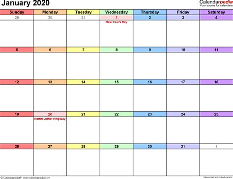 January 2020 Calendars for Word, Excel & PDF