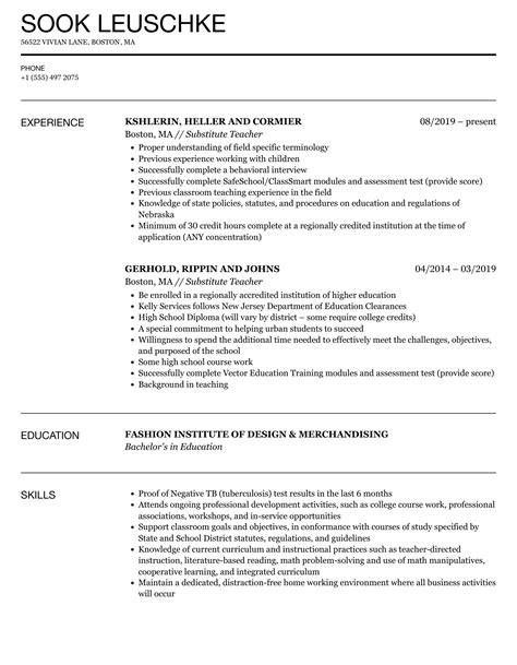 Substitute Teacher Resume Samples | Velvet Jobs