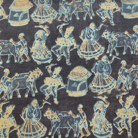 Pure Cotton Vanaspati Brown With Rust Blue Doli Hand Block Print Fabri ...
