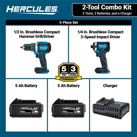 20V Brushless Cordless Hammer Drill and Impact Driver 2-Tool Combo Kit with (2) 5 Ah Batteries ...