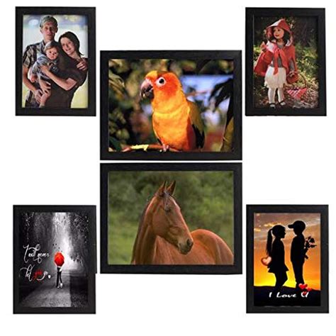 Craft Factory MDF Board, Glass & Wood Photo Frames,Set of 6, Wall ...