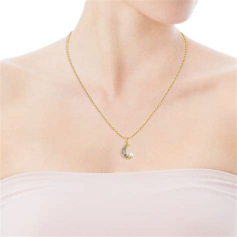 Nocturne half-moon Pendant in Silver Vermeil with Diamonds and Pearl | TOUS