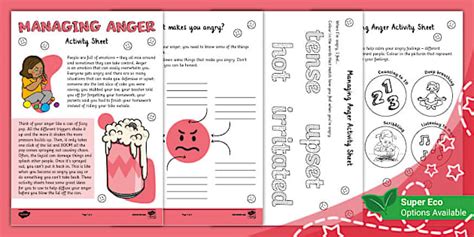 Managing Anger Activity for Children (teacher made) - Twinkl