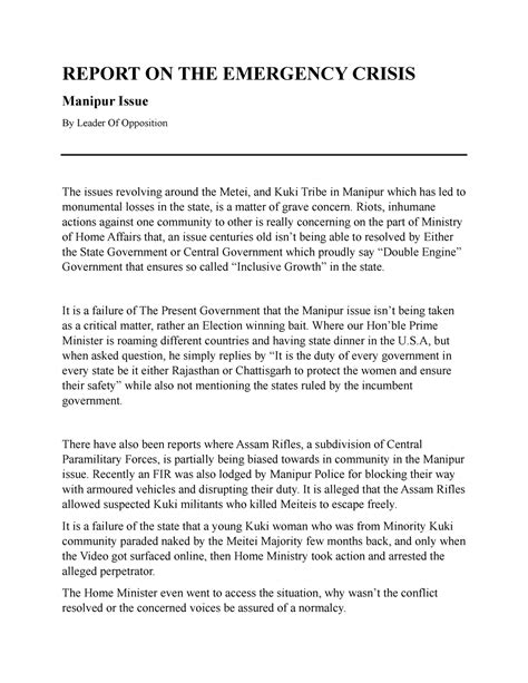 Report ON THE Emergency Crisi 1 - REPORT ON THE EMERGENCY CRISIS ...