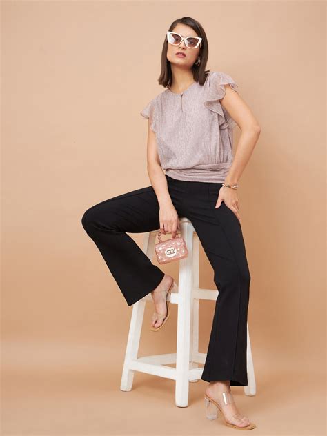 Gipsy Women Round Neck Ruffle Sleeveless Polyester Fabric Champagne To