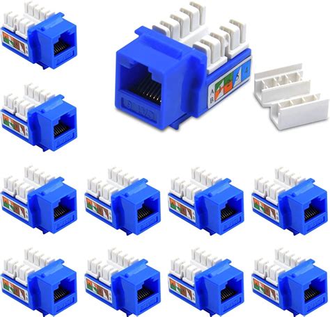 10-Pack Cat5e/Cat6 Keystone Jack 90 Degree 110 Punchdown Network ...