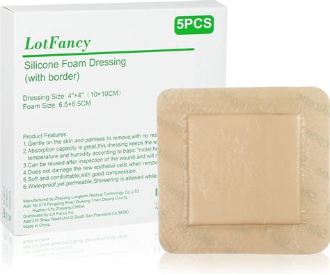 Buy LotFancy Silicone Foam Dressing, 4x 4 (2.5”x2.5” Pad), 5 Count ...