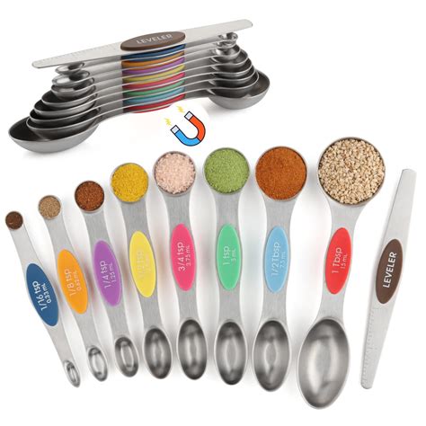 Buy Measuring Spoons Set of 9 Magnetic Measuring Spoons Dual Sided ...