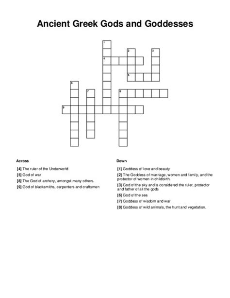 Greek War Goddess Crossword - prntbl.concejomunicipaldechinu.gov.co