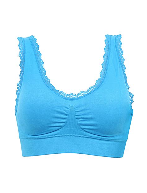 Buy Large, Blue : Generic Women Seamless Removeable Pads Wirefree Lace ...