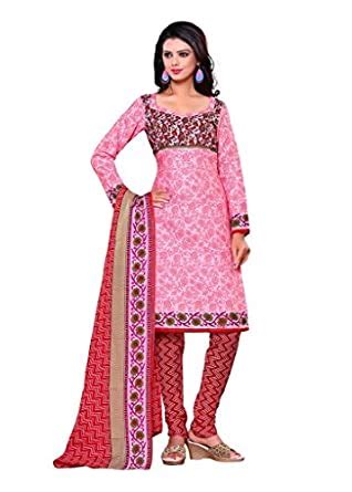 Buy Nilkanth Enterprise Women's Pink Cotton Unstitched Salwar Suit ...