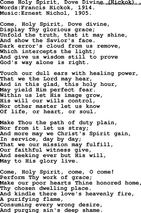 Pentecost Hymns, Song: Come Holy Spirit, Dove Divine (Hickok) - lyrics ...