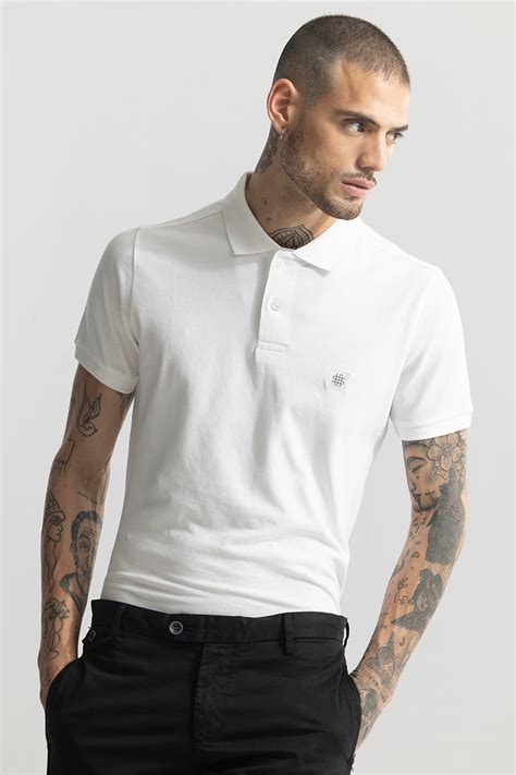 Buy Men's Incise Logo White Polo T-Shirt Online | SNITCH