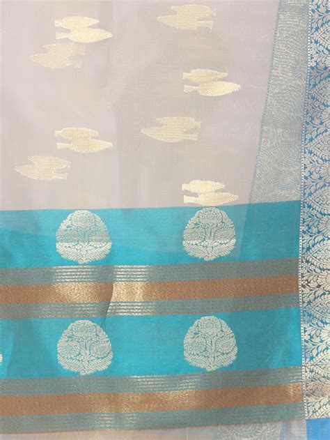 Ecru Organza Saree With Zari Weave Border – Charukriti