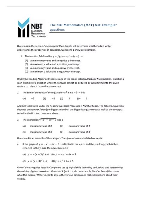 National Benchmark Test (NBT) MAT EXAM QUESTIONS ADVANTAGE LEARN ...
