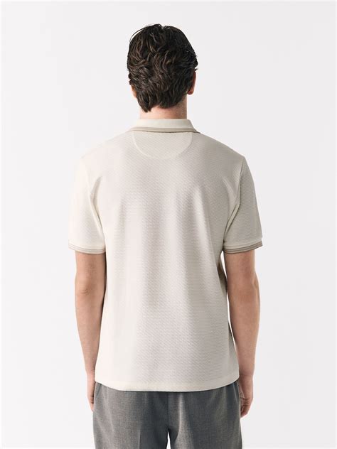 Buy White Tipped Short Sleeve Textured Quarter Zip Polo Shirts from ...