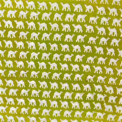 Pure Cotton Jaipuri Green With Tiny Camel Hand Block Print Fabric ...