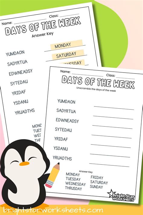 Days of the Week Word Scramble (Free Printable) - Bright Star Worksheets