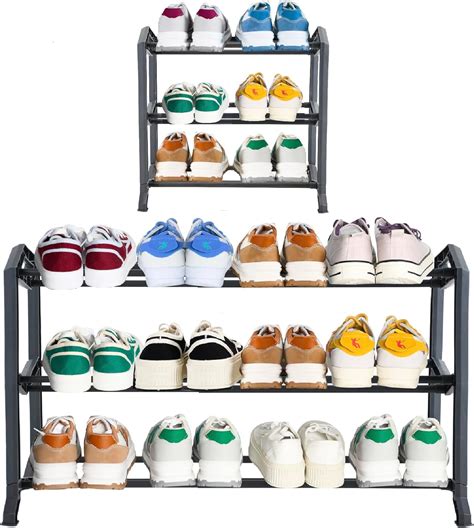Shoe Rack, 3-Tier Expandable Shoe Rack for Closet Floor, Shoe Organizer ...