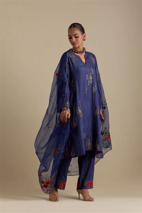 Buy - Arundhati blue A-line short kurta set | Elan Store