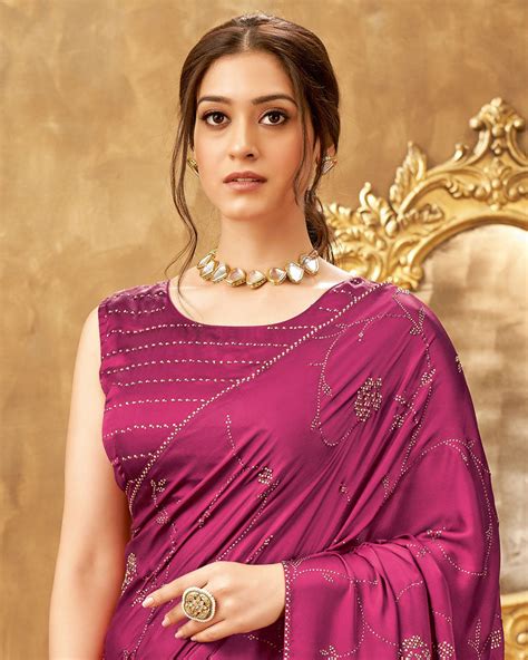 Vishal Prints Maroon Satin Saree With Stone Work