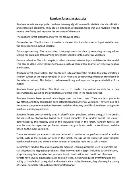 Random forests in statistics - Random forests in statistics Random ...