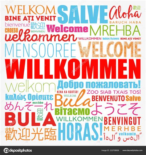 Willkommen Willkommen Auf Deutsch Wortwolke Verschiedenen Sprachen ...