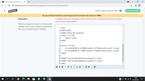Write a program to input 5 numbers and display sum of odd numbers ...