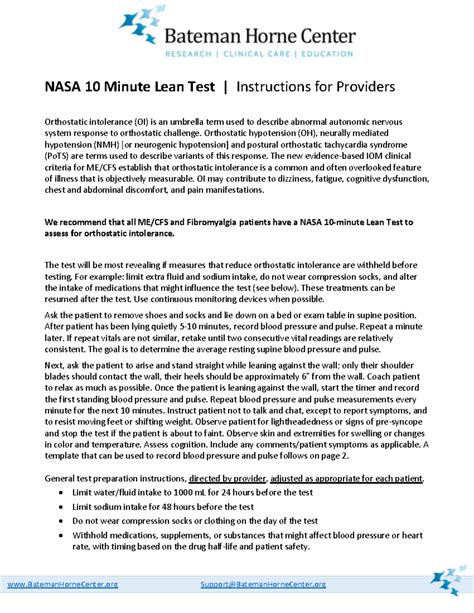 NASA Lean Test Instructions 1 - NASA 10 Minute Lean Test | Instructions ...