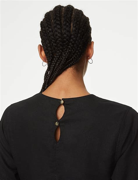 Buy Linen Rich V Neck Kimono Sleeve Blouse at Marks & Spencer