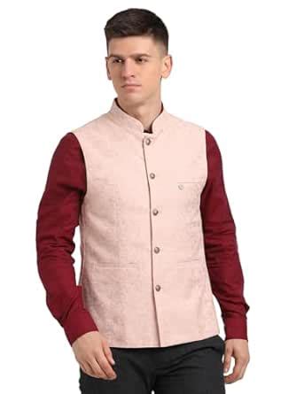 Buy Turtle Men Terylene Rayon Light Peach Jacquard Party Nehru Jacket ...