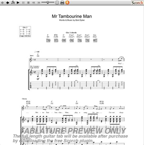 Bob Dylan Mr. Tambourine Man : Free Bob Dylan Tab
