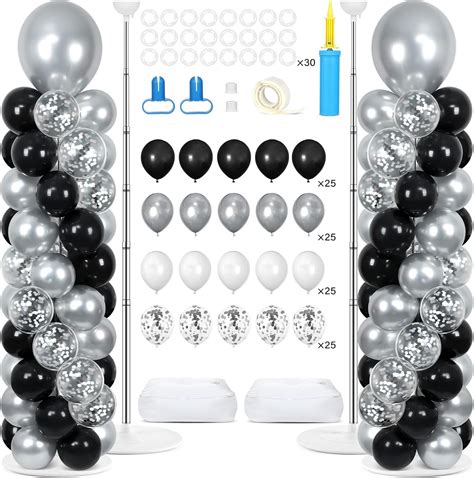 Amazon.com: 2 Sets Black and Silver Balloon Column Stand Kit with 100 ...